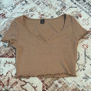 SHEIN Brown Ribbed Crop T-Shirt